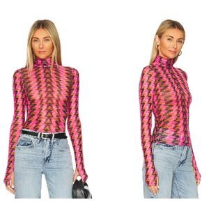 AFRM Zadie Top, Pink Herringbone, Size Medium